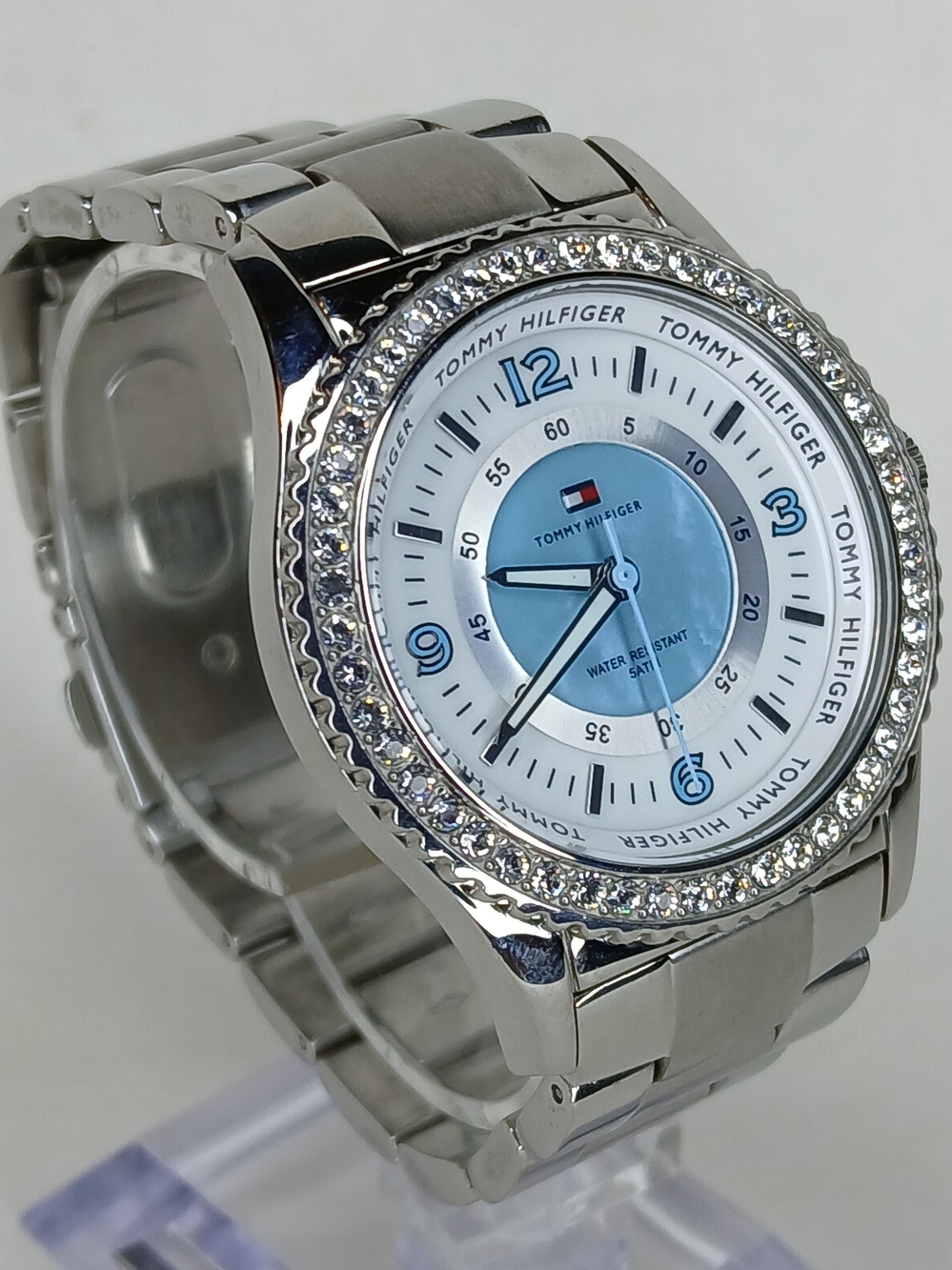 Tommy Hilfiger F80260 Women Watch Crystal Bezel Blue Dial Stainless Quartz